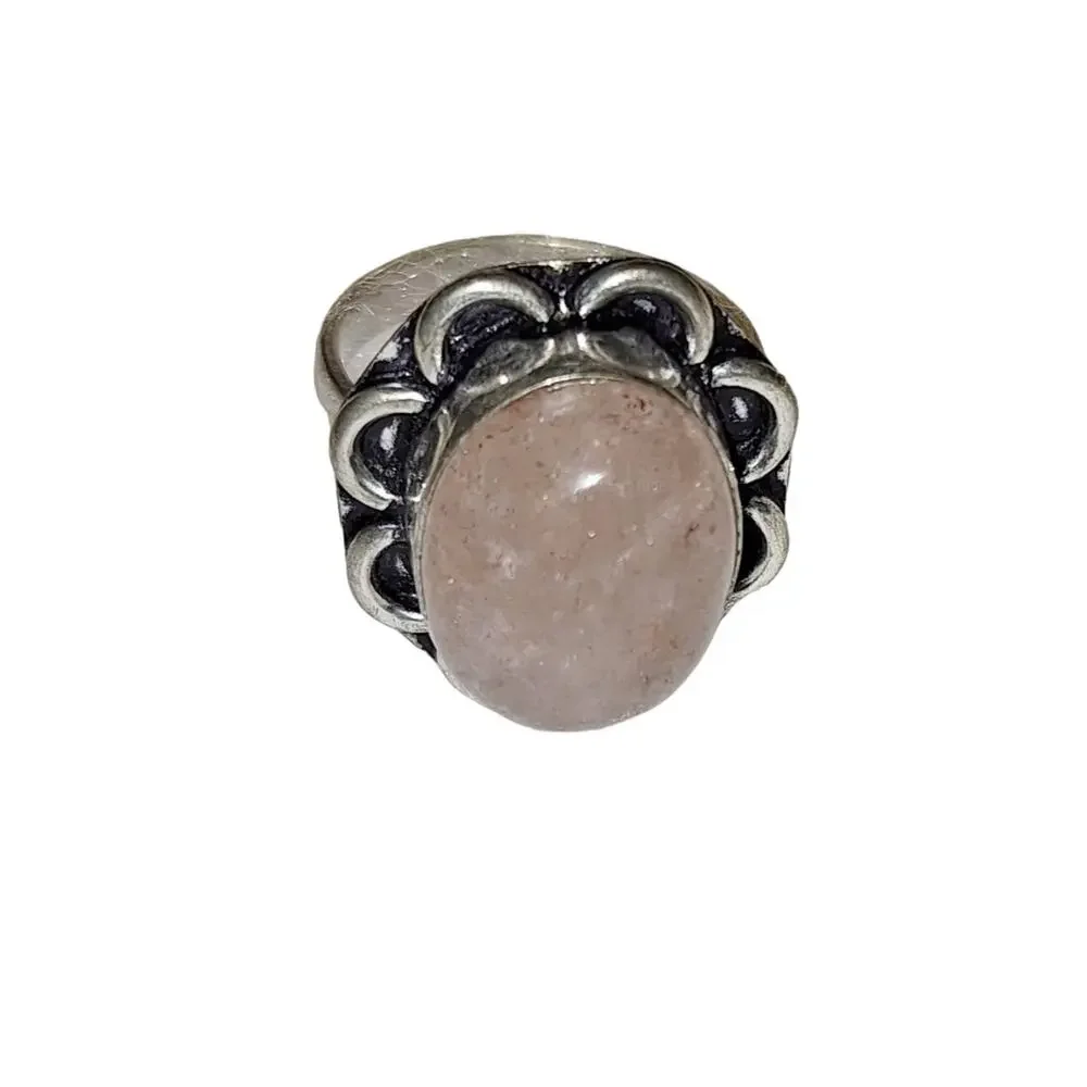 Rose Quartz Ring 925 Silver Plate Sz 6 3/4
